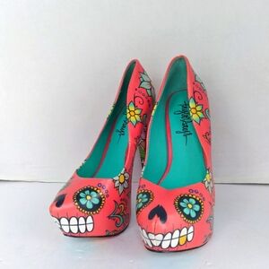 Unique Sugar Skull Platform Stilettos - Pink Floral Day of the Dead High‎ Heels